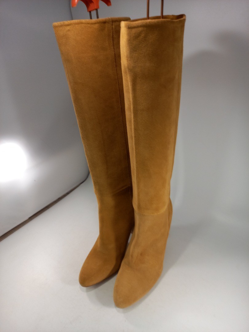 Zara Suede Yellow Knee High High Heel Boots Size Ex Con UK