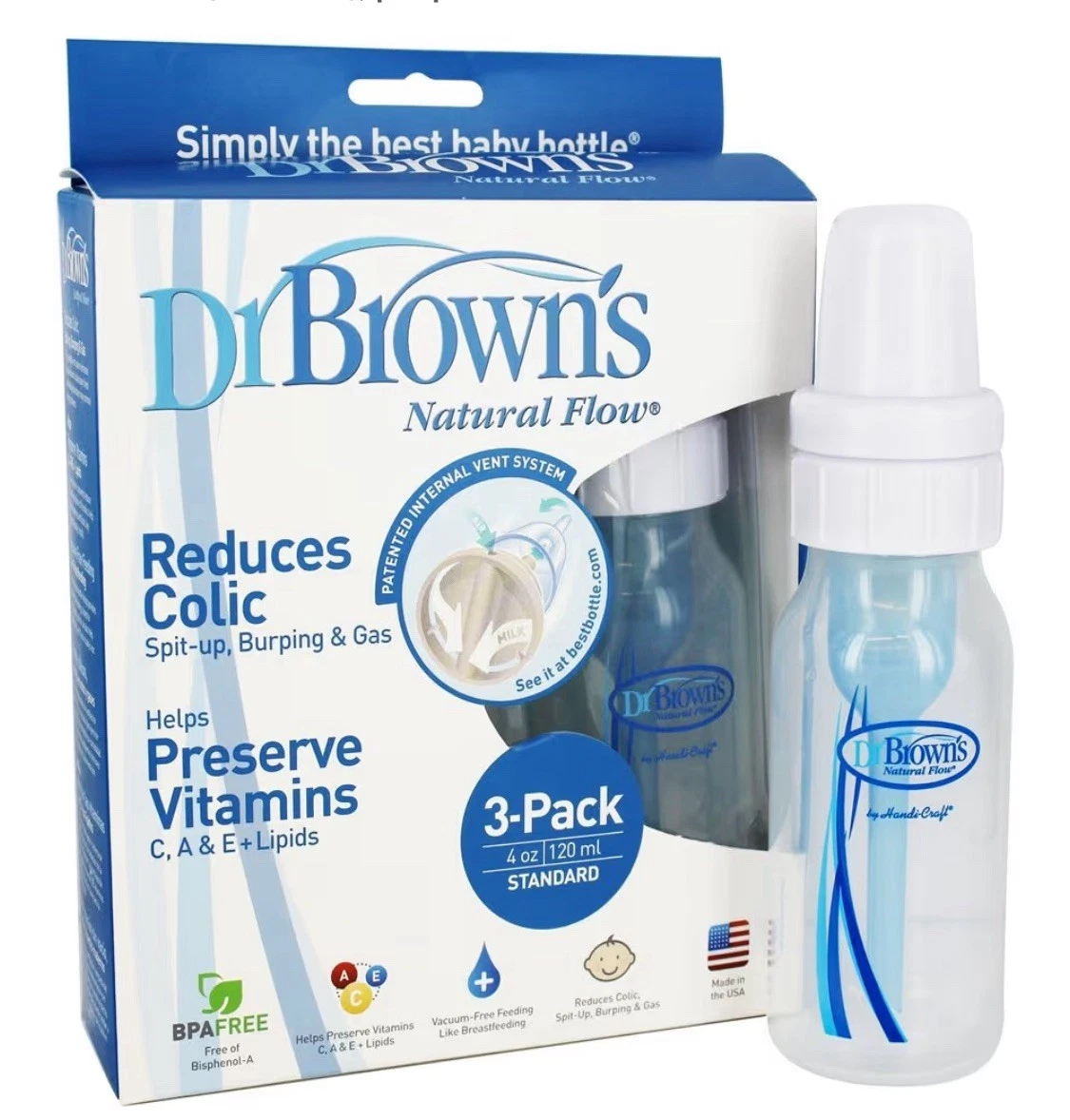 Dr Browns 3 Pack 4oz Baby Bottle Set Natural Flow Reduces Colic Spit Up