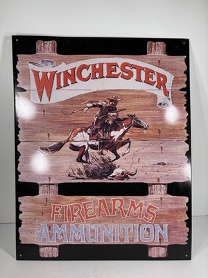 Winchester Firearms Ammunition Tin Metal Sign 16x12  Cowboy Horse Express Rider