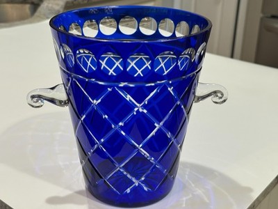 Vtg Towle Cobalt Blue Cut  Clear Coin Dot Heavy Crystal  Wine Chiller Ice Bucket