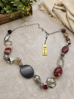 Premier Designs Multicolor Lucite Glass Bead Statement Necklace Silver Tone 33''