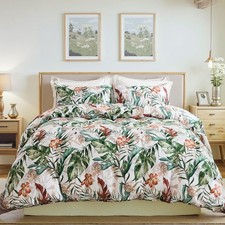 100 Cotton Floral Queen Bedding Green Palm Leaf Comforter Set Botanical Home...