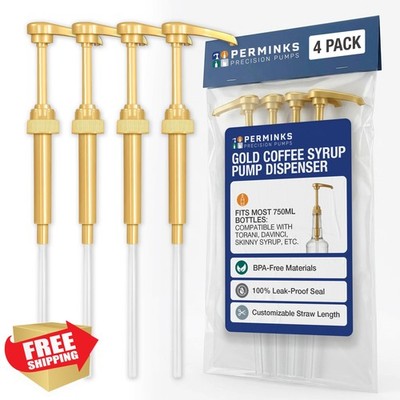 PERMINKS Syrup Pump Dispenser 4pk Gold