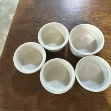 VINTAGE RAMEKIN DESSERT CUSTARD CUPS, SOUFFLE SET, FRENCH WHITE RIBBED lot of 5