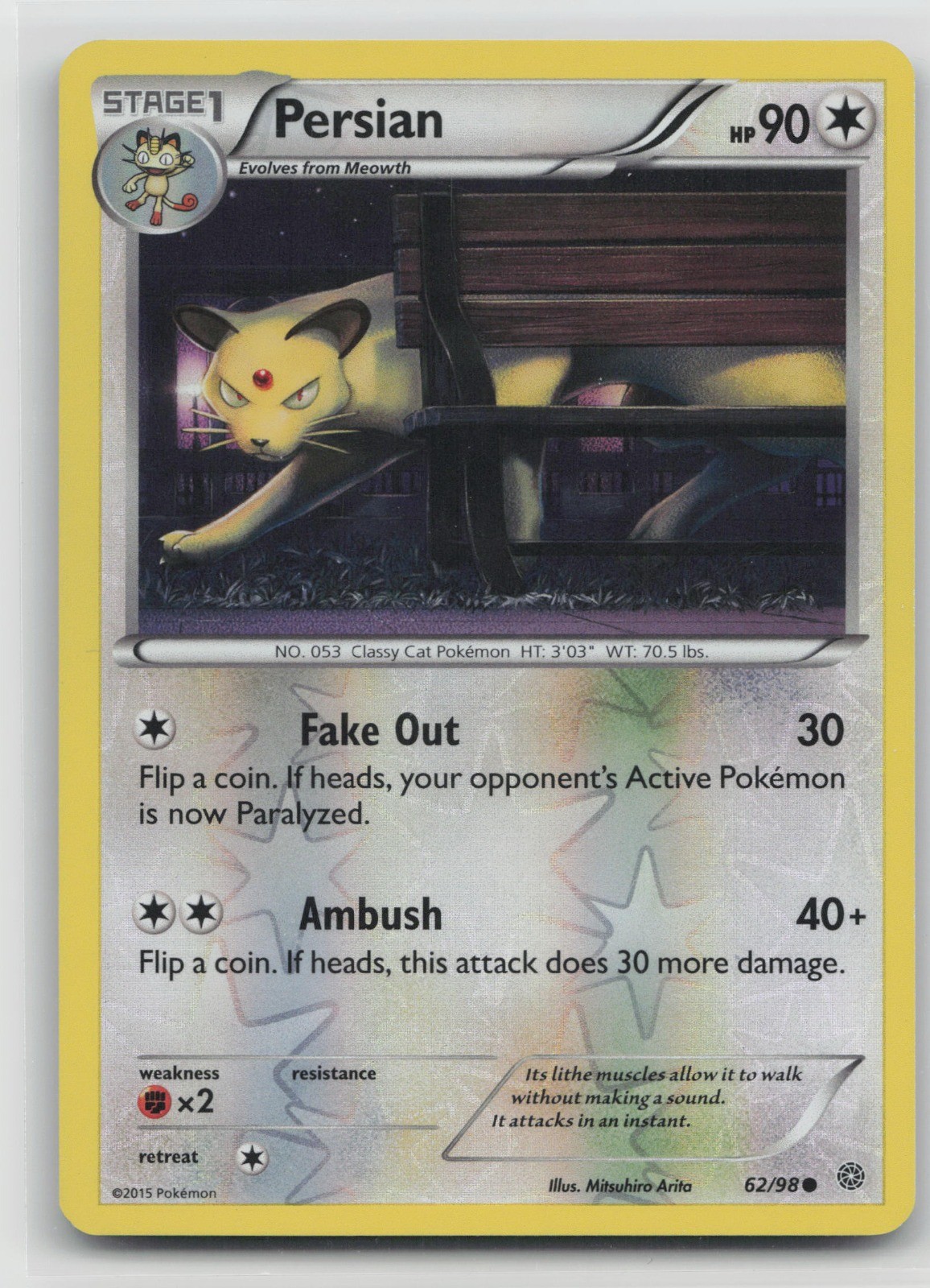 Persian Common Colorless XY - Ancient Origins 62/98 LP 2015 Mitsuhiro Arita Reve