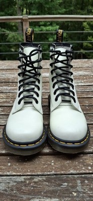 Dr Martens Womens Boots Sz 6 White Leather Lace Up Combat Boots