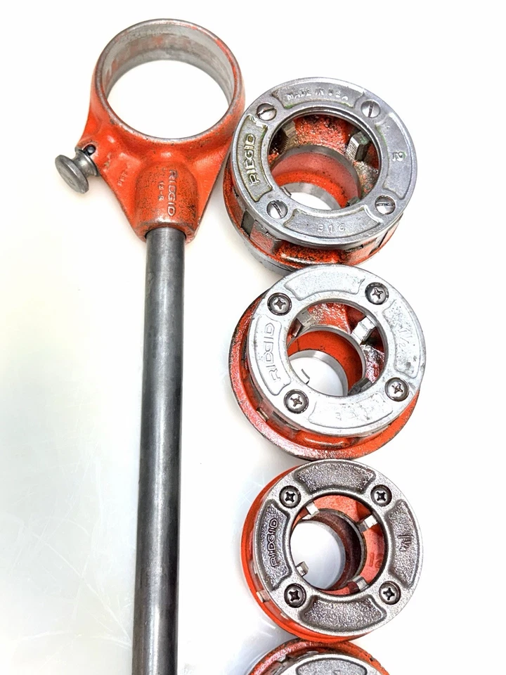 RIDGID 12-R Pipe Threader 6-Pc. Die Set 1/2” - 2" with Ratchet + Handle Nice BG2 - Image 2 of 3