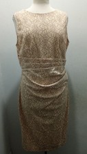 Jolie Moi Bodycon Dress Beige Light Pink Embroidery Size UK 14 EU 42 Ruched