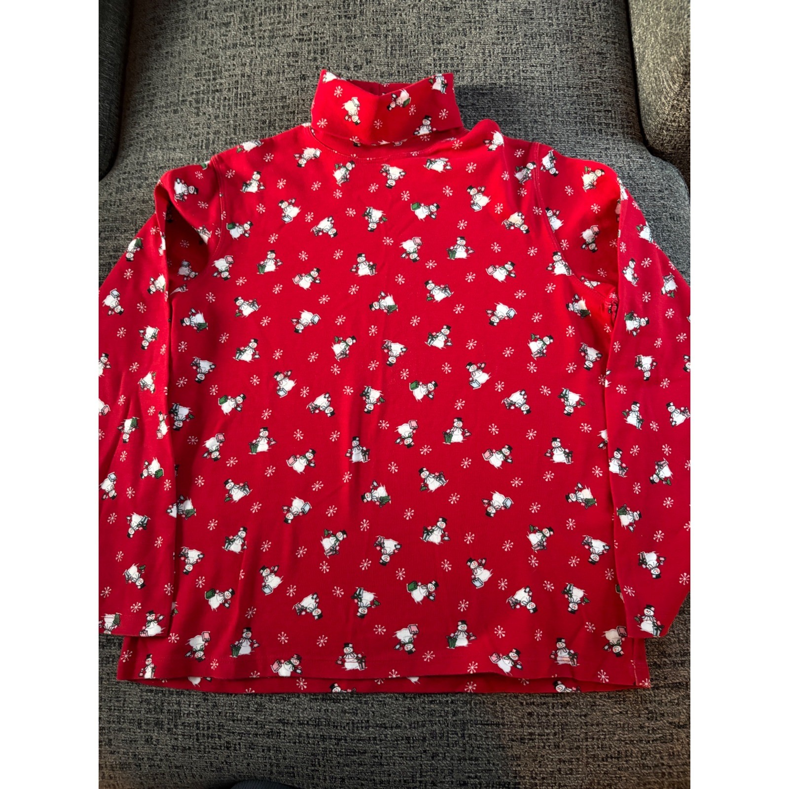 White Stag Womens Red Snowman Print Turtleneck Size L 12 14