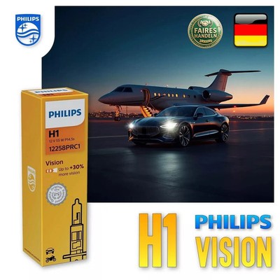 PHILIPS H1 Vision 12V 55W P14,5s Halogen Autolampe Birne +30% Licht ECE OEM 1St.