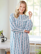 Lanz Classic Tyrolean Cotton Flannel Nightgown, 54 Inch Teal