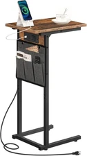  C Shaped Side Table with Charging Station, Slide Under Couch Table, 27.8" Tall 