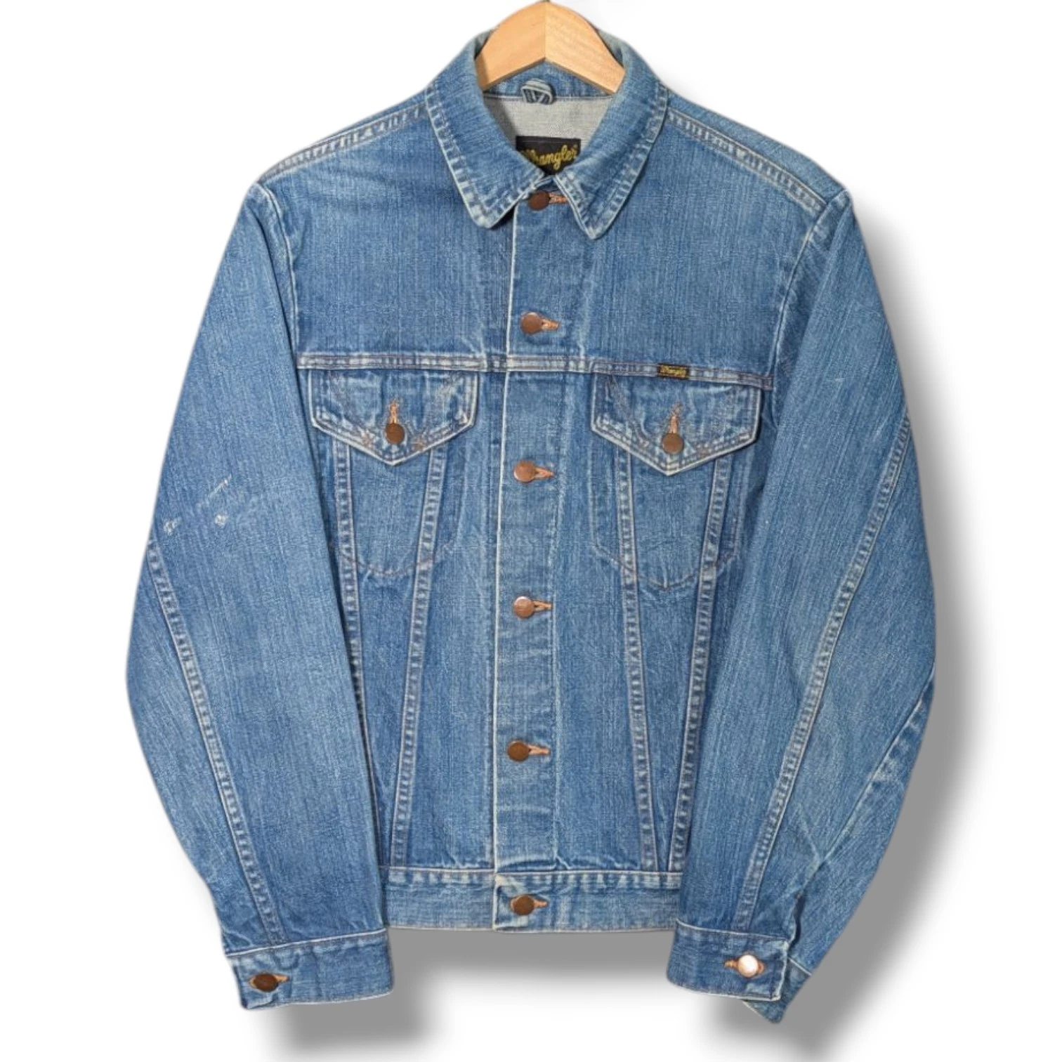 Vintage Wrangler Denim Trucker Jacket Mens Small Made In USA Type 3 Light Wash