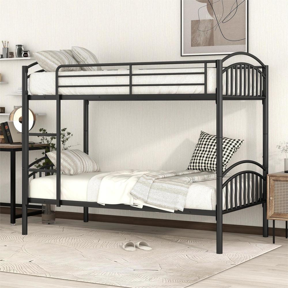 Easy Assembly Twin Over Twin Metal Bunk Bed Divided into Two Beds