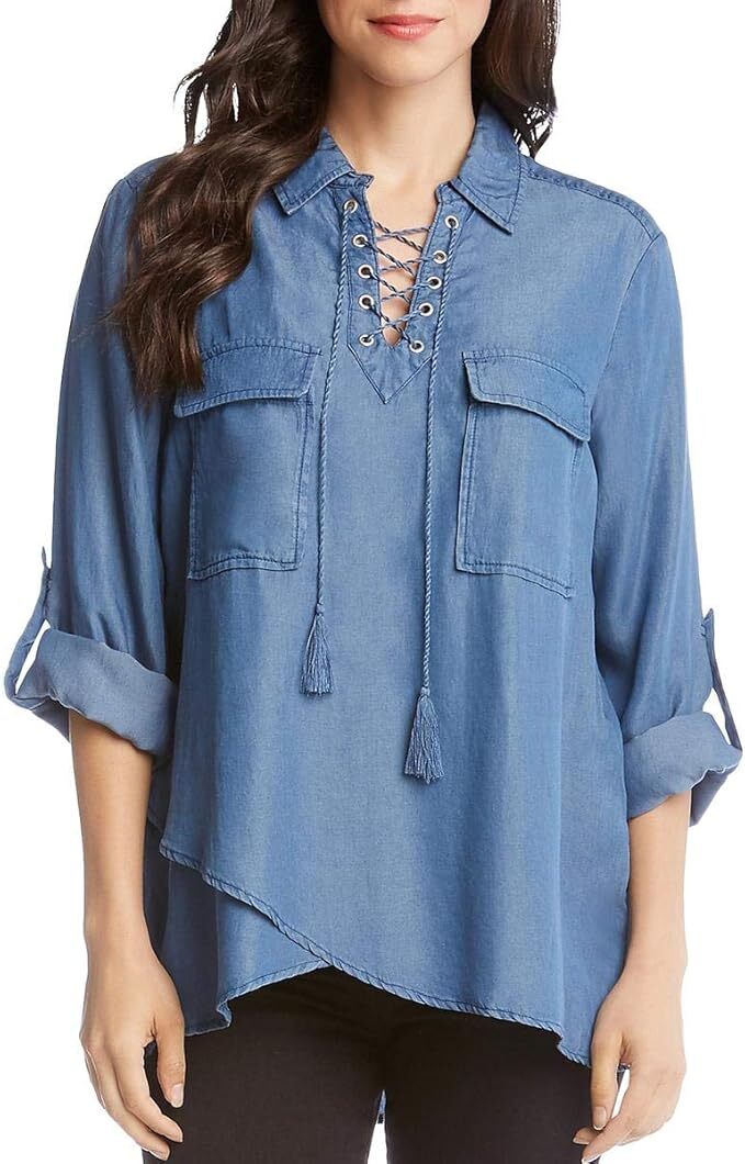 Женский ТОП С запахом на шнуровке от Karen Kane, Шамбре, очень маленький