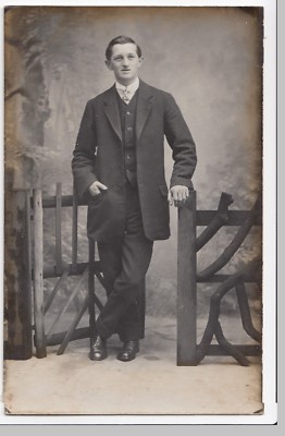 Dapper Edwardian Gentleman By Fence, Studio Portrait RP PPC