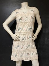 Vintage Mexican Dress MIDI Floral Hand Embroidered Crochet Lace MAYA de MEXICO