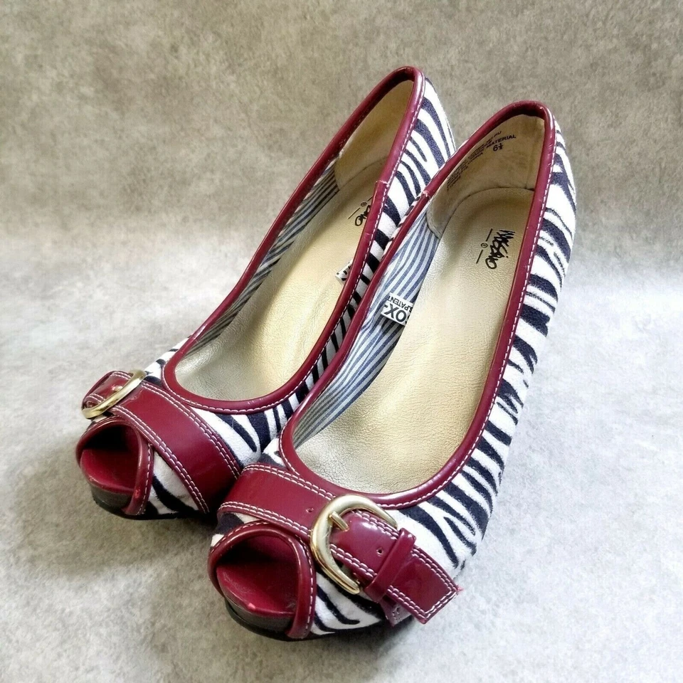 Mossimo Mujer F10648 Talla 6.5 Multicolor Tela Estampado Cebra Punta abierta 3.5" Hee Foto 3 de 4