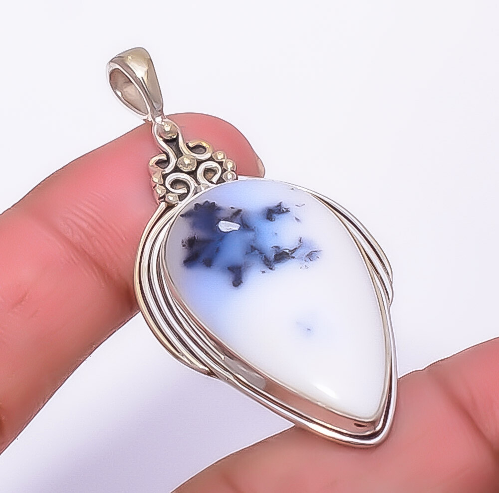 Merlinite Dendritic Opal -Brazil 925 Sterling Silver Pendant 1.99