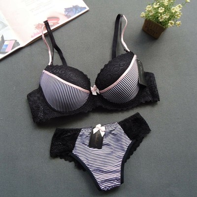 Sexy Spitze Push up BH Sets Frauen Vintage Stipe Strings Knickers Dessous BH SET