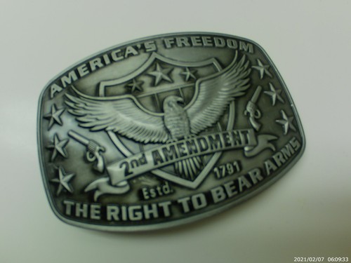 Fibbia per cintura, NUOVA, secondo emendamento americano, diritto di portare armi, pistole, western - Foto 2 di 5