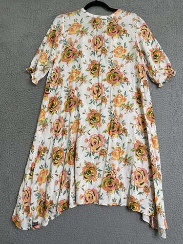 Matilda Jane Women’s Dress Size S Floral Coral Yellow Keyhole Short Sleeve - Picture 7 of 10