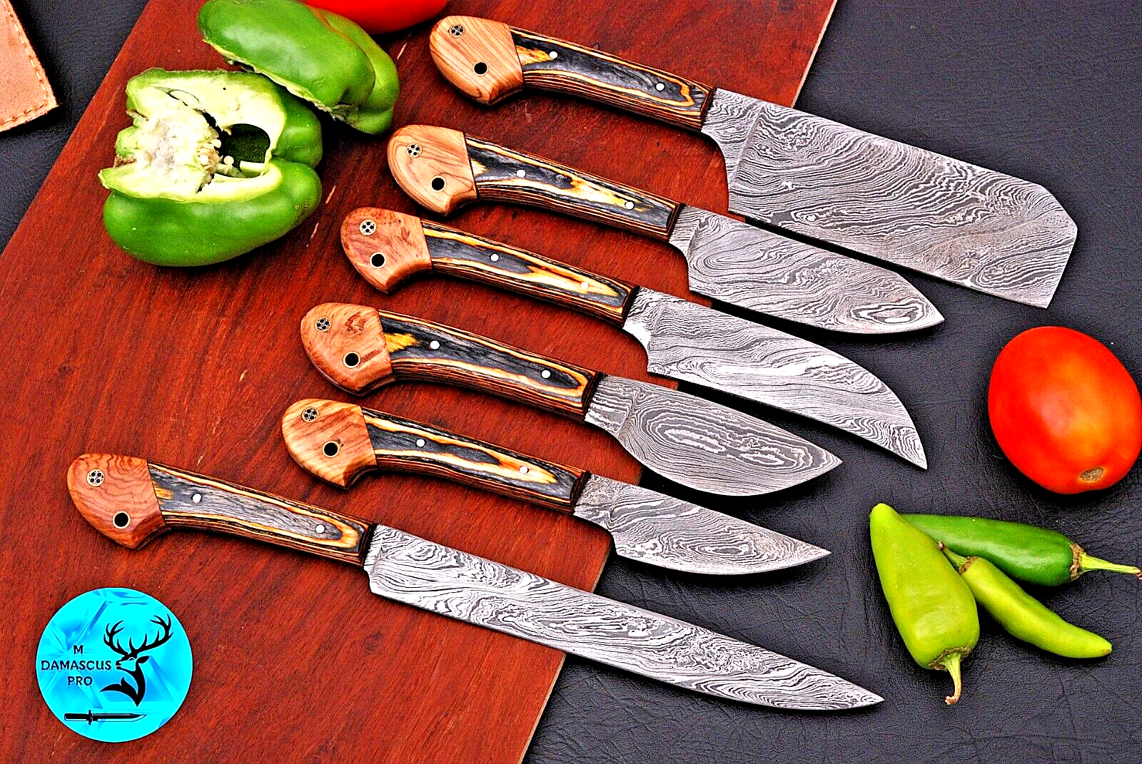 CUSTOM MADE HAND FORGED DAMASCUS STEEL CHEF KNIFE SET KITCHEN KNIVES WITH BAG121