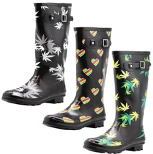 Norty Women's Hurricane Rain Boots - Glossy Matte Waterproof Mid-Calf Rainboots
