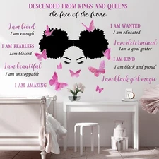 Chinco Black Girl Wall Stickers Inspirational Quote Wall Decal Butterfly Stic...