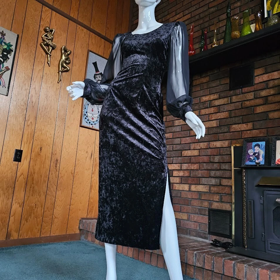 Vestido De Colección Años 80 Gótico Vampiro Aplastado Elástico Terciopelo Movelar Cóctel Globo Slv M Foto 3 de 4