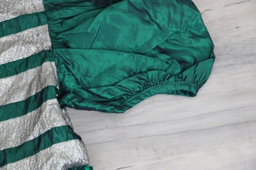 VINTAGE Girls Tiered Holiday Shiny Formal Dress Size 7/8 Dark Green Gold - Picture 3 of 7