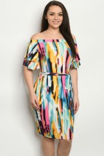 Womens Plus Size Ivory Multi Color Print Dress 3X Cold Shoulder Stretch