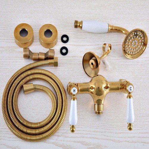 Gold Color Brass Wall Mounted Bathroom Hand Held Shower Faucet Mixer Tap mna979 - Picture 3 of 9