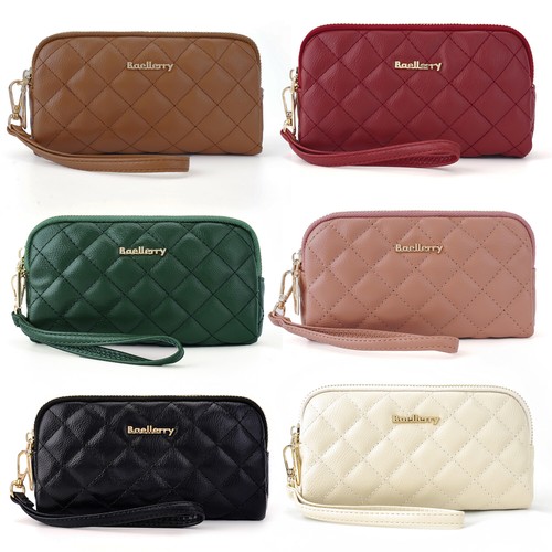 Women Leather Wallet Double Zipper Long Purse Phone Handbag Clutch with Wristlet - Picture 18 of 47