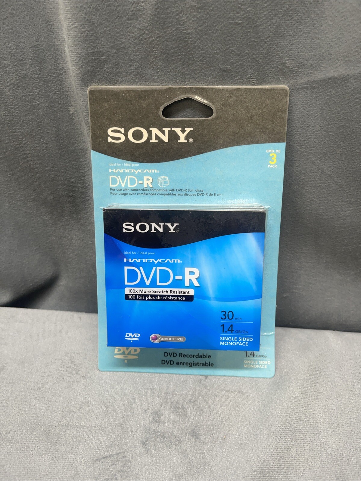 Sony Handycam DVD-R 30 Min 1.4GB Recordable Disc AccuCORE New 3 Pack On Backer