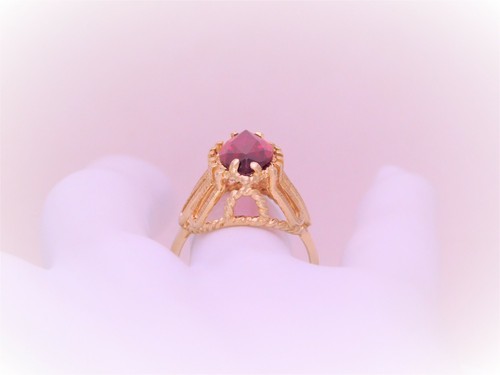 Mid Century 14k Gold Marquise Cut Ruby Solitaire Ring - Picture 8 of 12