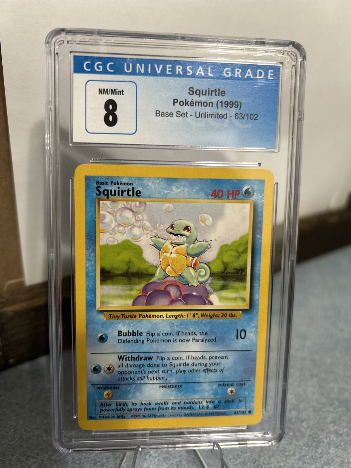 🔥💦1999 Pokemon TCG Squirtle 1st Edtion Base Set Card #63/102 CGC 8 NM/Mint💦🔥