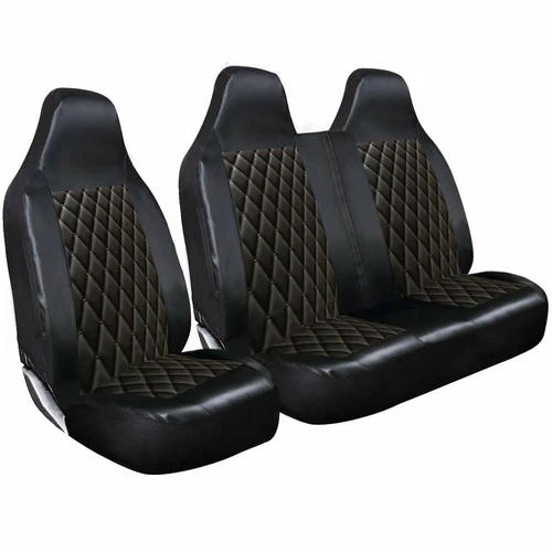 FOR CITROEN BERLINGO - LUXURY BLACK QUILTED DIAMOND LEATHER VAN SEAT COVERS 2+1
