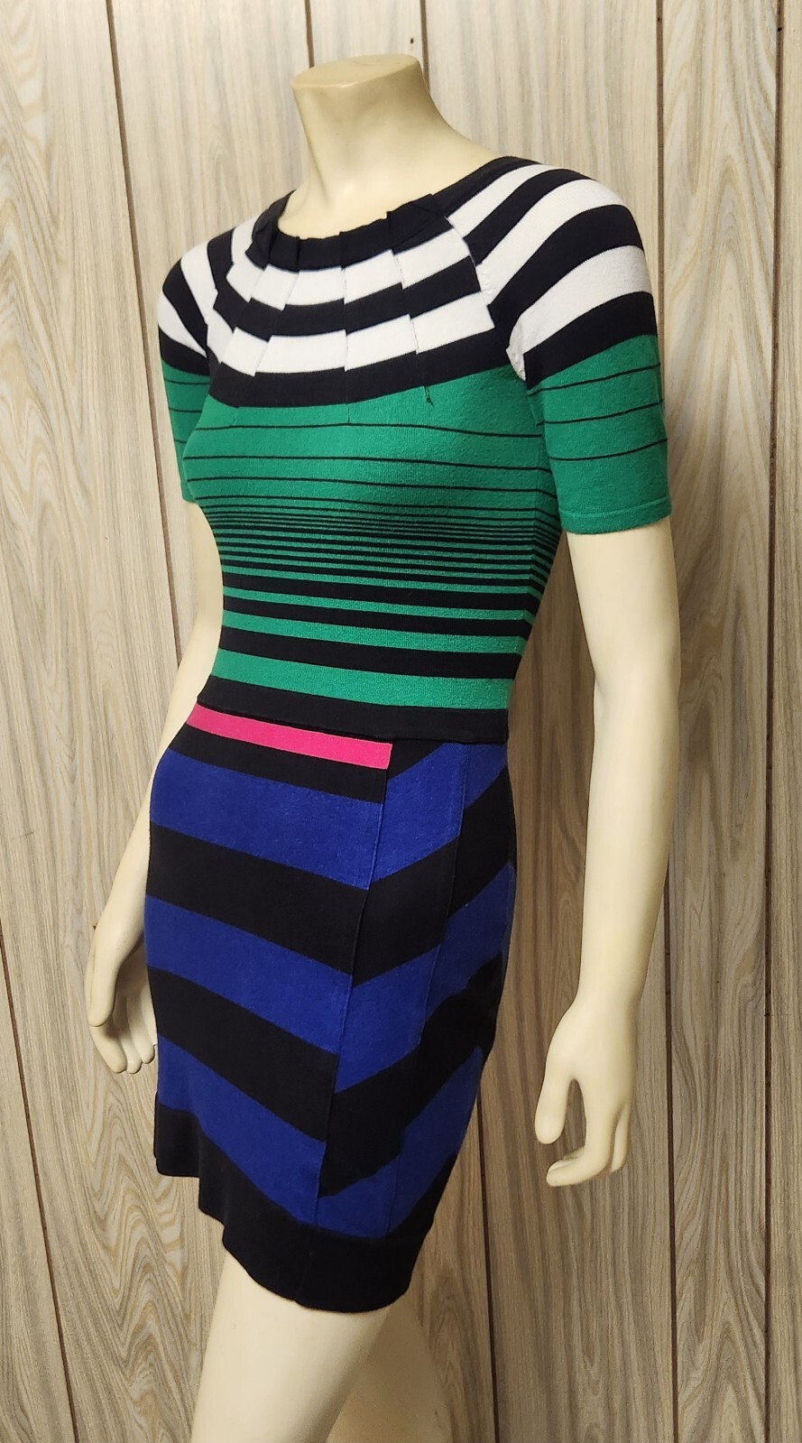 Karen Millen dress S knit multi color stripe - image 2
