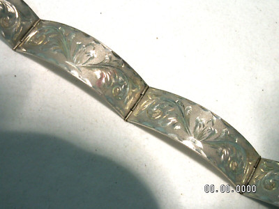 Pulsera De Paneles De Diseño Grabado De Plata Esterlina Mexicana Vintage