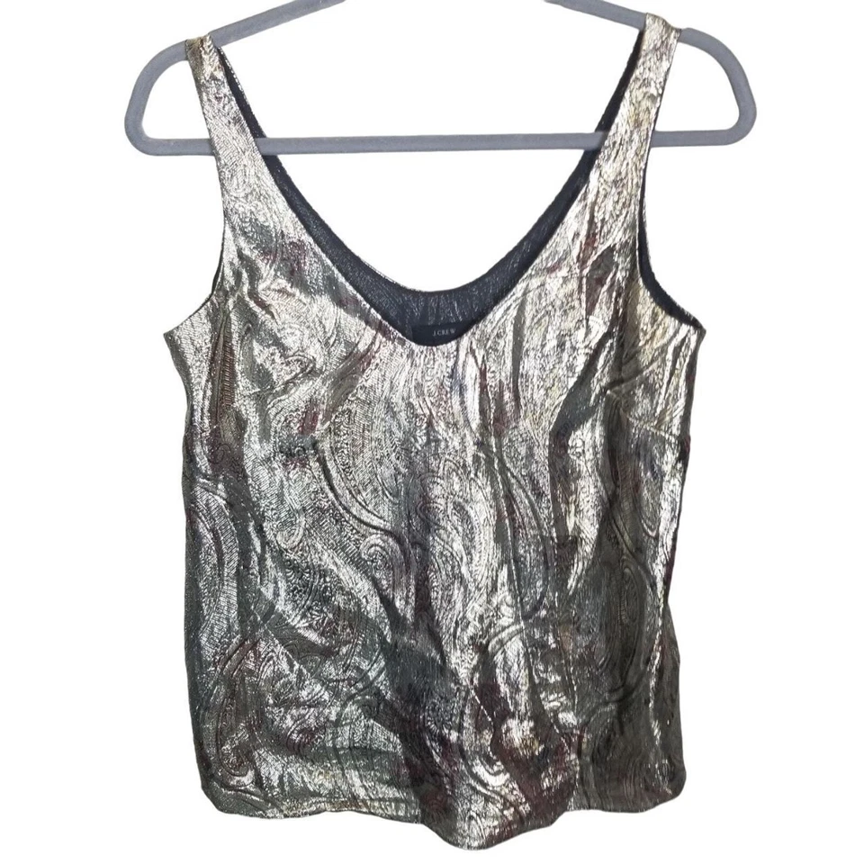 Camiseta sin mangas J.Crew cuello redondo camiseta sin mangas de seda cami camiseta sin mangas 2 dorado brillante Foto 2 de 4