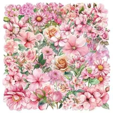 50 Pack of Pink Flower Clear Stickers for Laptop/Water Bottle/Phone Case/iPad