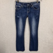 Miss Me Signature Boot Jeans Womens 27 Blue Fleur De Lis Embellished Low Rise
