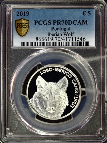 Portugal 2019-INCM €5 Lobo-Iberico Canis Lupus, DCAM PCGS PR 70 +COA Top Grade! - Picture 3 of 17