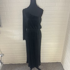 NWT Petal & Pup Pontee One Shoulder Pleated Black Midi Dress Sz M Formal Wedding