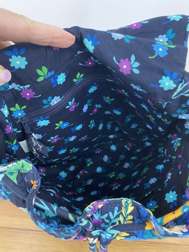 Vera Bradley Campus Quilted Backpack In Midnight Blue Handle Pockets Floral Snap - Picture 11 of 17