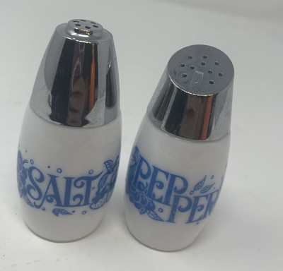 Vintage Gemco Westinghouse Blue Vegetables Salt and  Pepper Shakers Milk Glass