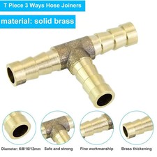 3x Brass Barbed T- 3 Way Fuel Hose Joiner for Compressed Air Gas Oil LPG Pipe