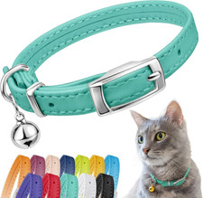 Leather Cat Collar with Removable Bell   Safety Elastic Strap Breakaway Alterna