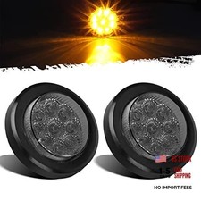 2Pcs 2 Inch Round Amber Led Side Marker and Clearance Lights 9 Diodes Smoke